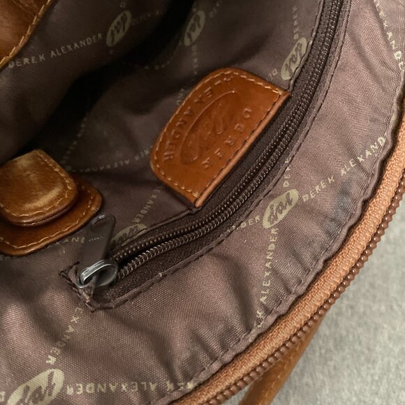 Derek Alexander Two Sided Zip Cross Body Bag Tan Premium Genuine Leather - Picture 10 of 16